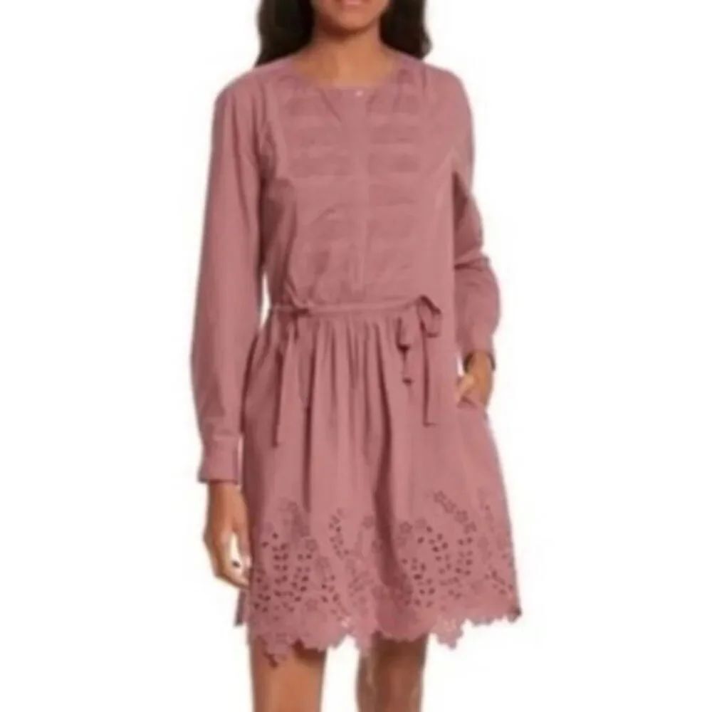 La Vie Rebecca Taylor pink eyelet long sleeve dress M